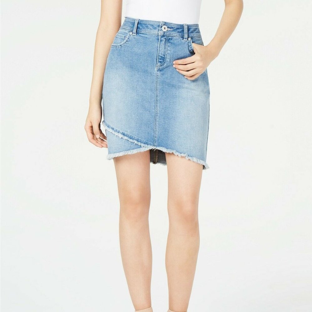 INC International Concepts Frayed Tulip-Hem Jean Skirt Size 12 Medium Indigo